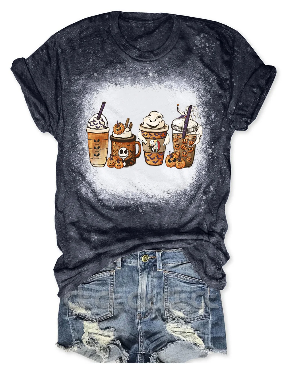 Nightmare Coffee Latte Pumpkin Bleached T-Shirt