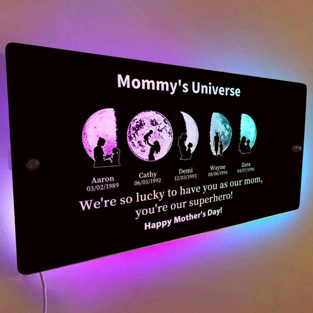 Loveyoufancy Customized Mother Moon Phase Art And Character Silhouette Horizontal Mirror Lamp