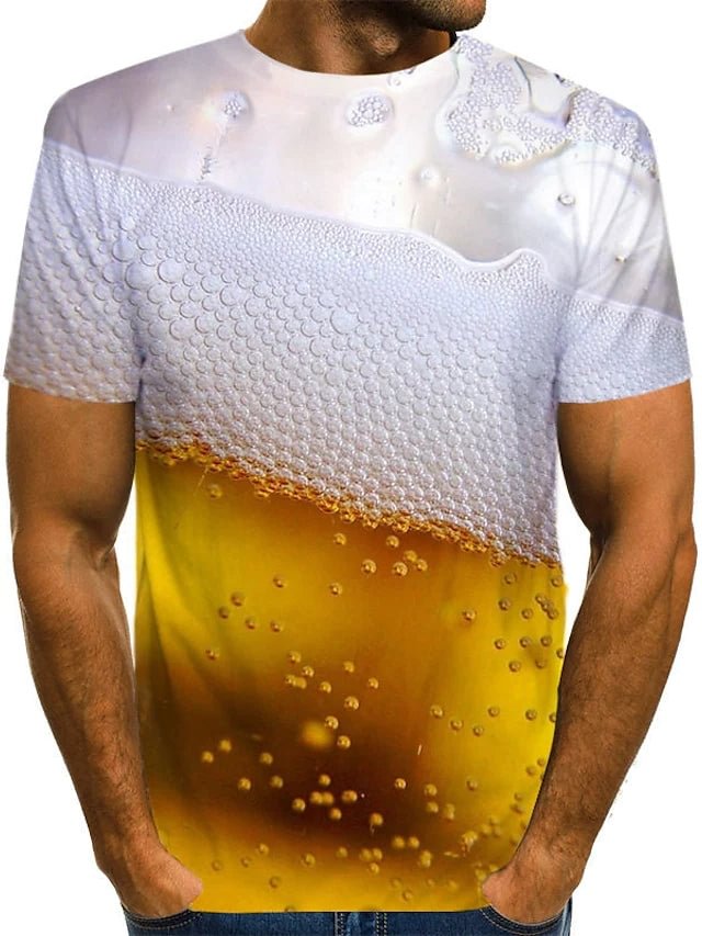 Men's Tee T shirt Shirt 3D Print Graphic Beer Round Neck Daily Holiday Print Short Sleeve Tops