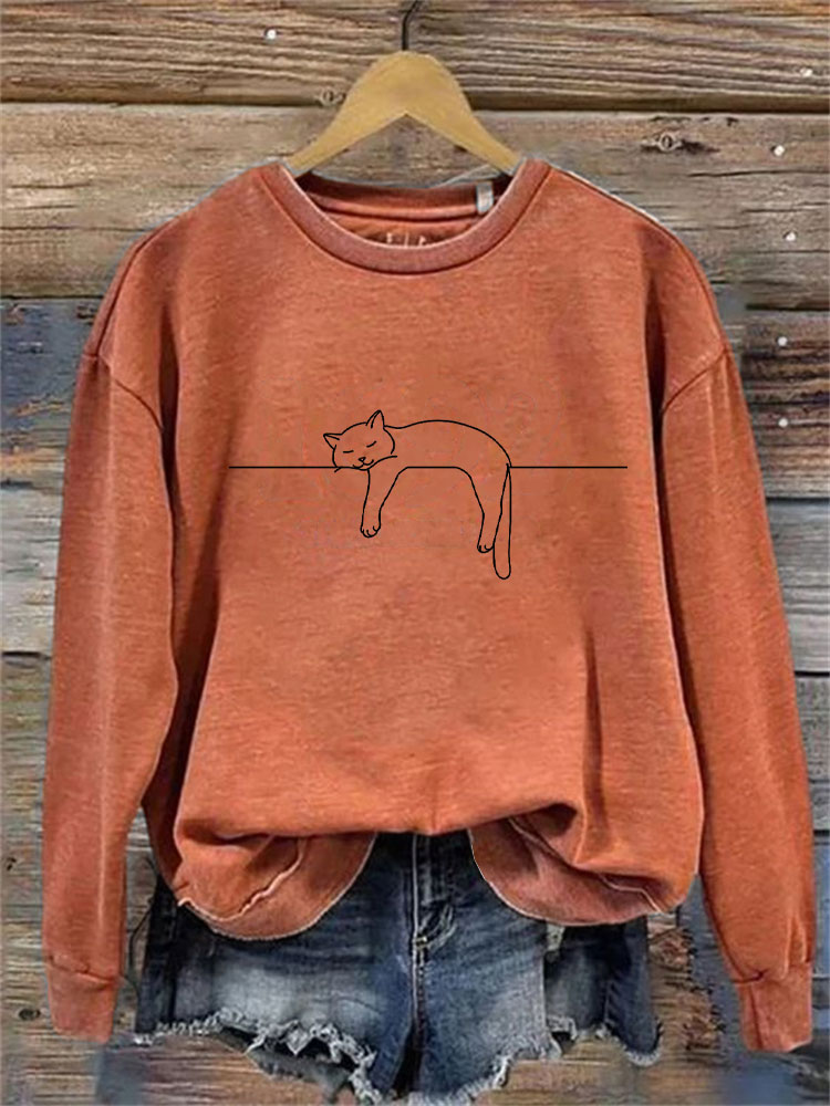 Comstylish Women's Casual Funny Black Cat Print Sweatshirt