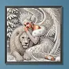Ange avec lion blanc kit de peinture en forme de pierre-pare-pierre, bricolage partiel pour adultes d&eacute;butants, peintures de diamants, art de pierres pr&eacute;cieuses 30x30cm