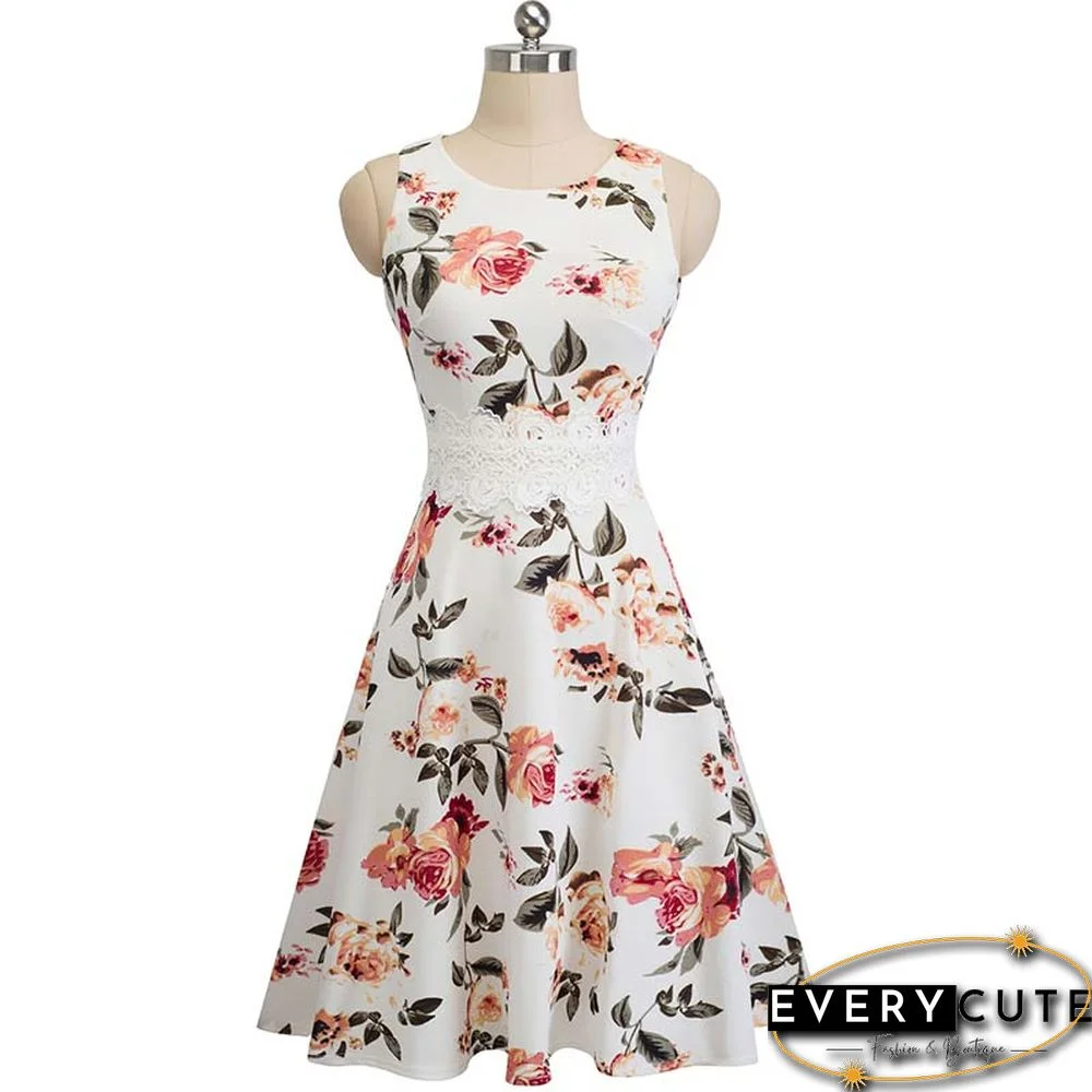 Apricot Floral Print Party Skater Dress