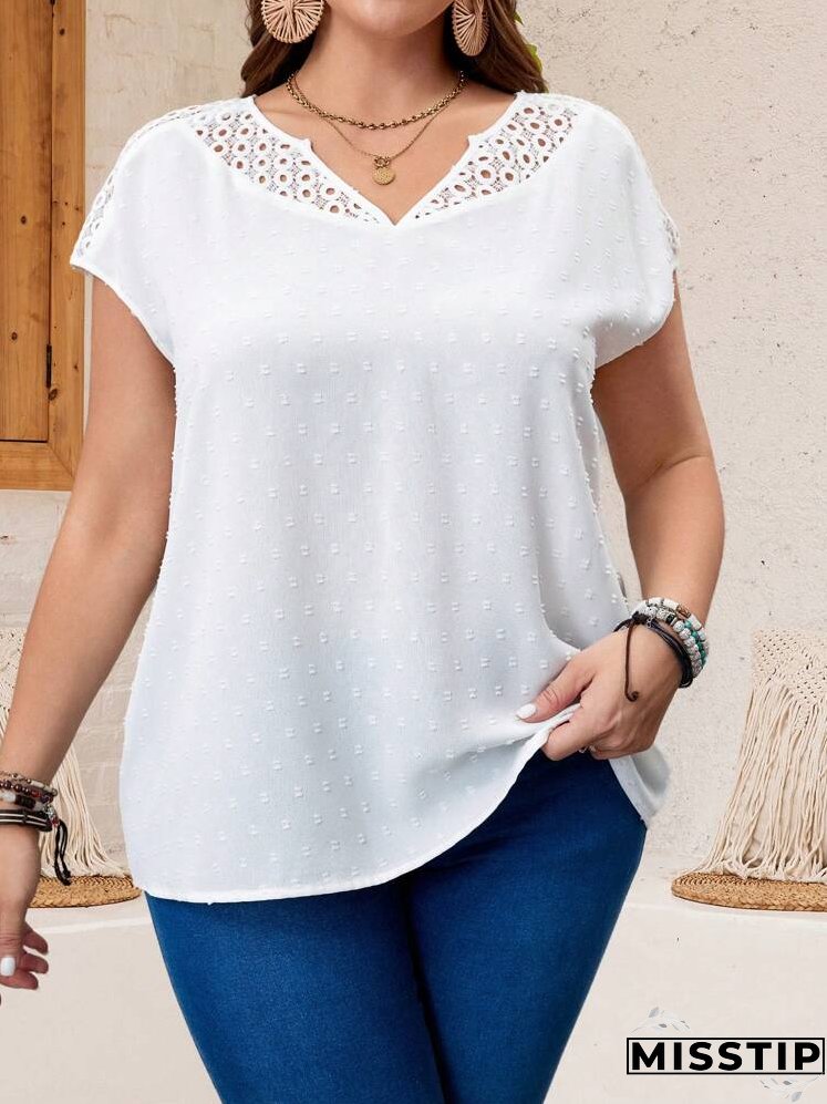 Plus Size Women's White Lace Patchwork Shirt