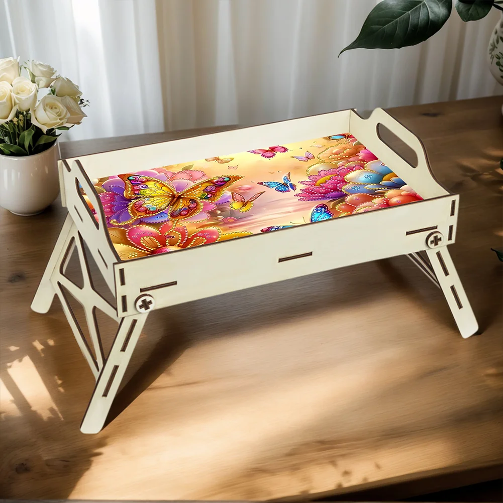 DIY Diamond Painted Dining Plate with Handle Wooden Food Tray Home Decor Gift