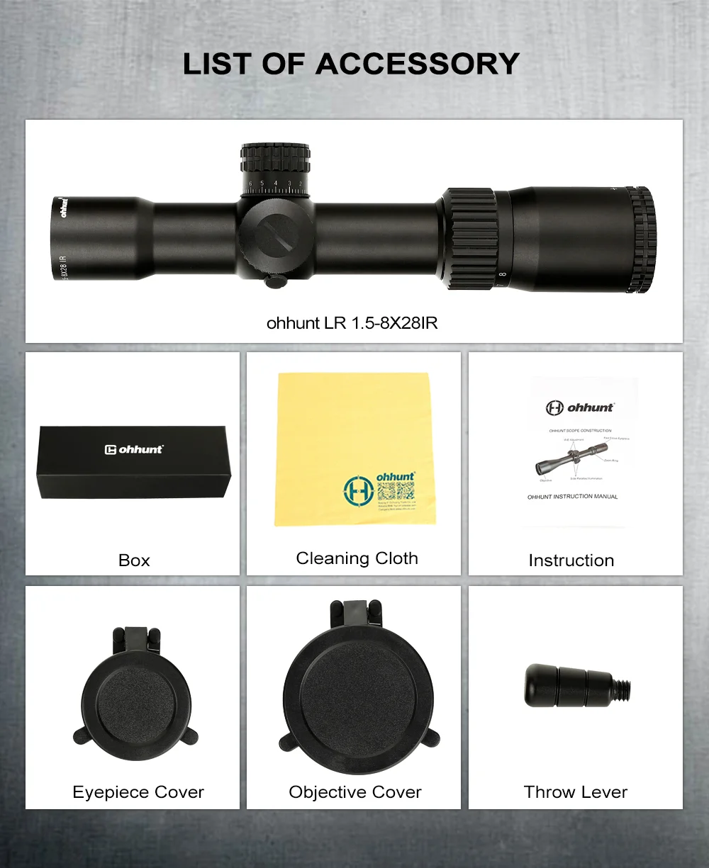 ohhunt® LR 1.5-8X28 IR Scope,Mil Dot Glass Etched Reticle,Red Illumination,Turrets Lock Reset