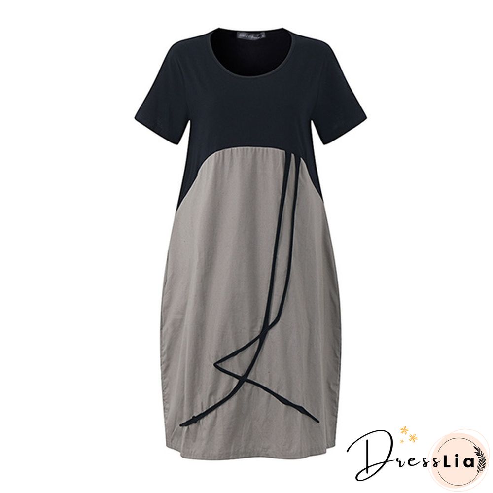 Boho Vintage Women Pullover Loose Patchwork Maxi Long Dress Casual Baggy Vestidos Robes