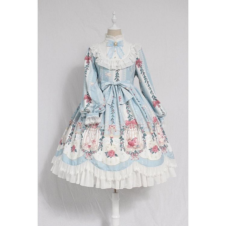 Lolita dress sweet lolita cage dream bow tie OP long-sleeved dress retro victorian dress kawaii girl gothic lolita (Not Alice) - BlackFridayBuys