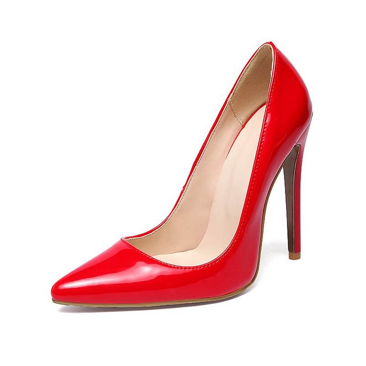 Red Stiletto Heels Patent Leather Pointy Toe Office Pumps |FSJ Shoes