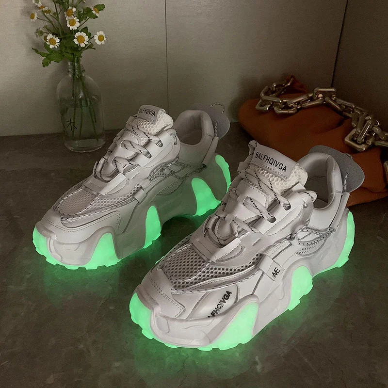 Luminous Octopus Chunky Shoes Women's Thick-soled Casual Sneakers Mesh Breathable Summer 2021 Brand New Design Sport Shoes Woman