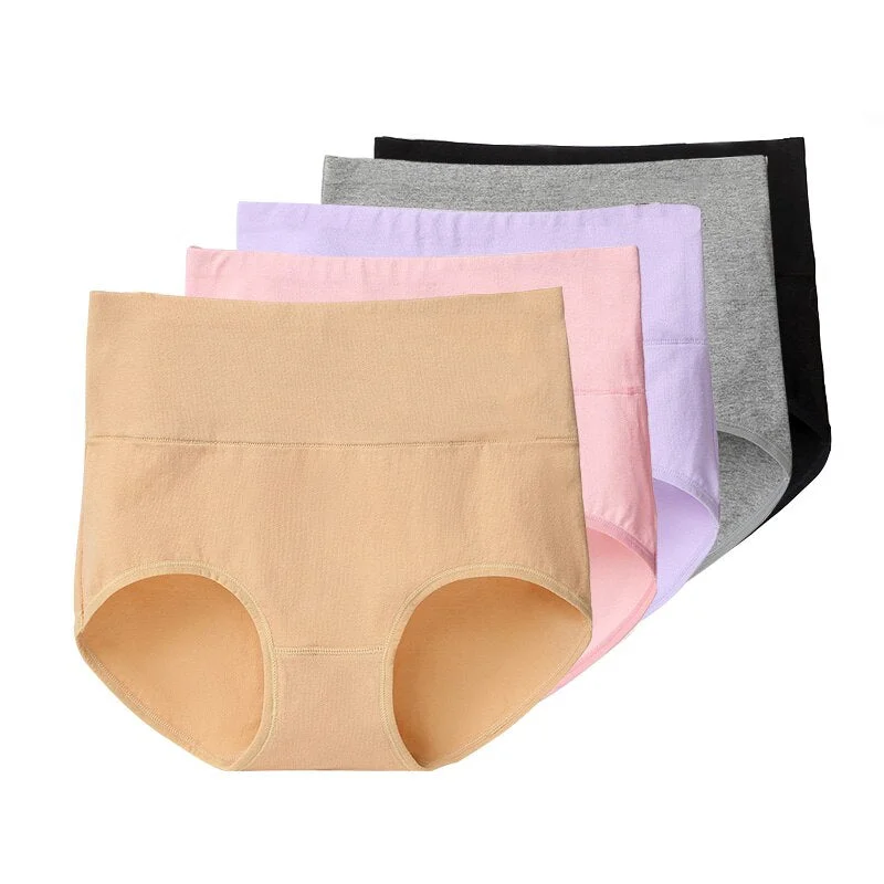 FallSweet 5 pcs/Pack !High Waist Women Panties Tummy Control Briefs Cotton Slimming Underwear Plus Size
