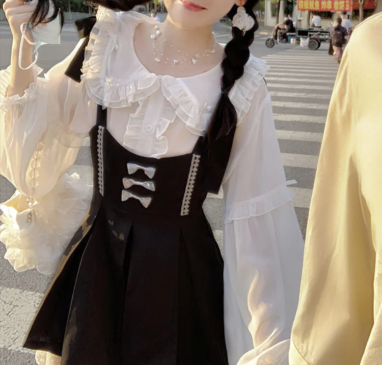 Black Korean Cute Strap Lace Kawaii Sweet Suspender Dress BE399