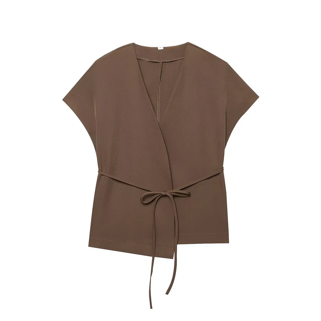 Nigikala Nigikala Women's 2025 Summer New Fashion Retro Waist Design Cardigan Top Broad Leg Trousers Set