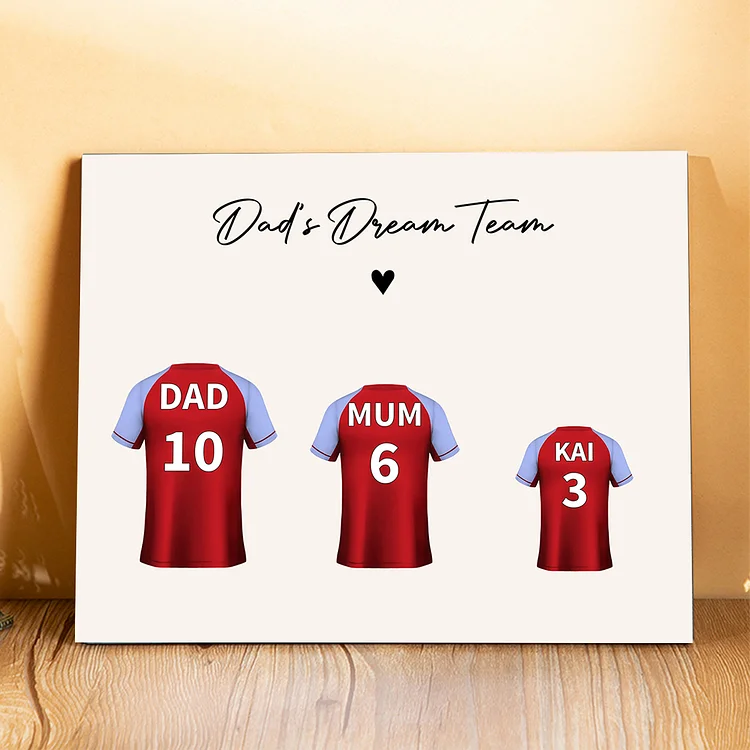 2-6 Names -Personalized Family Soccer Jersey Frame Wooden Ornament Home Decor-Personalized Text and Names-Father's Day Gift