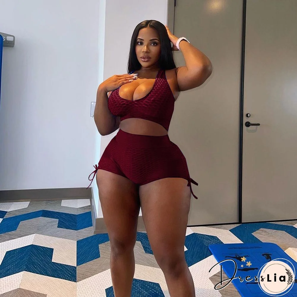 Workout Elastic Tank Crop Tops Biker Shorts Tracksuit