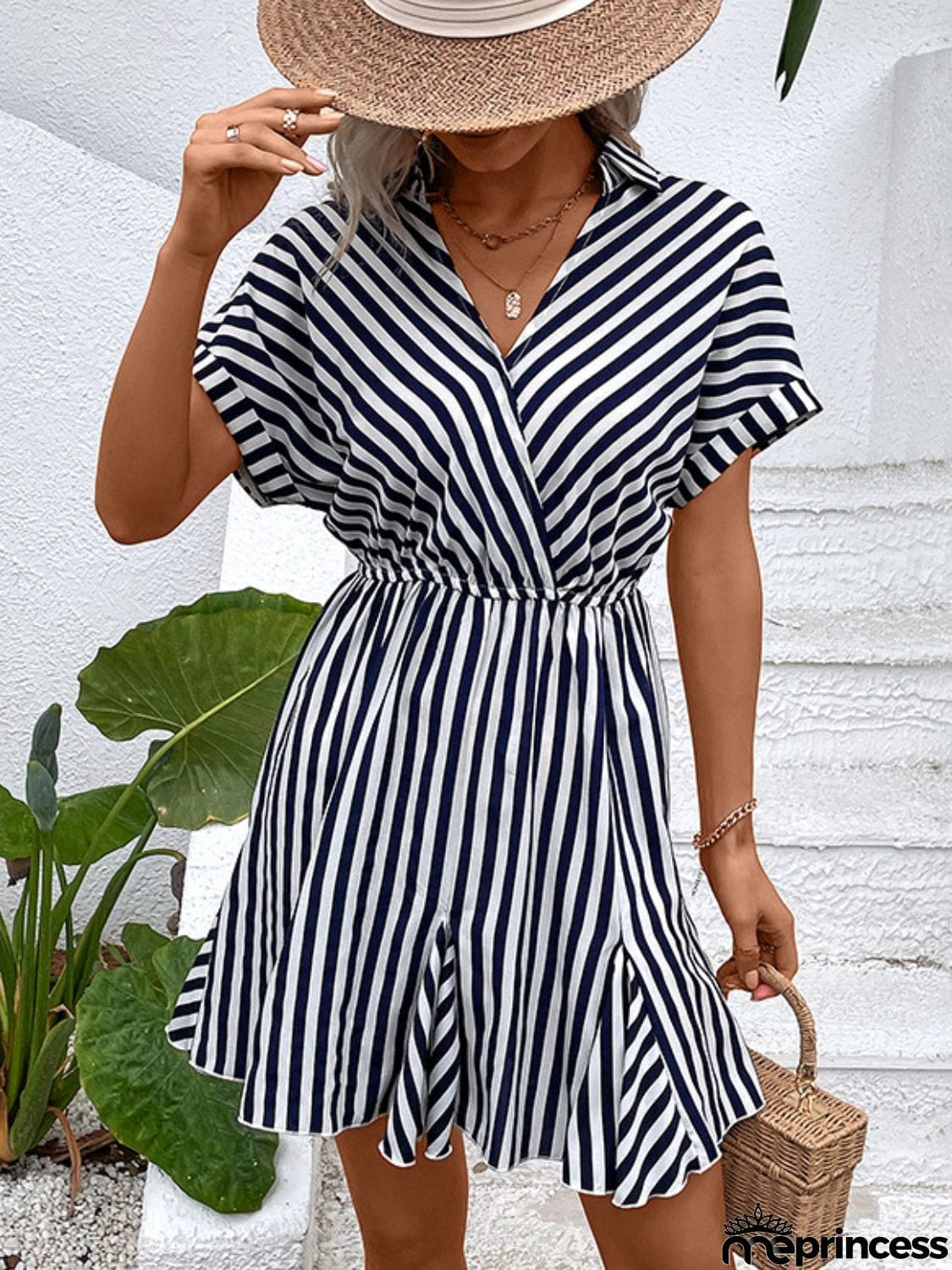 Striped Johnny Collar Mini Dress
