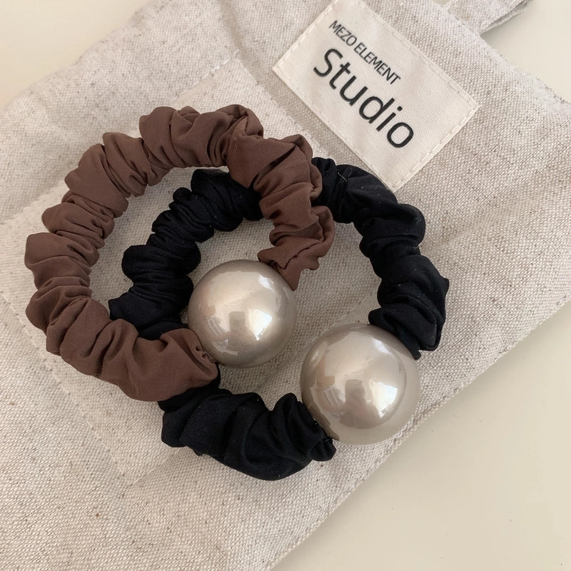 Classic Style Pearl Ribbon High-End Bowknot Hair Ring Large Intestine Ring Ponytail Tie Up A Bun Hairstyle Hair Accessories