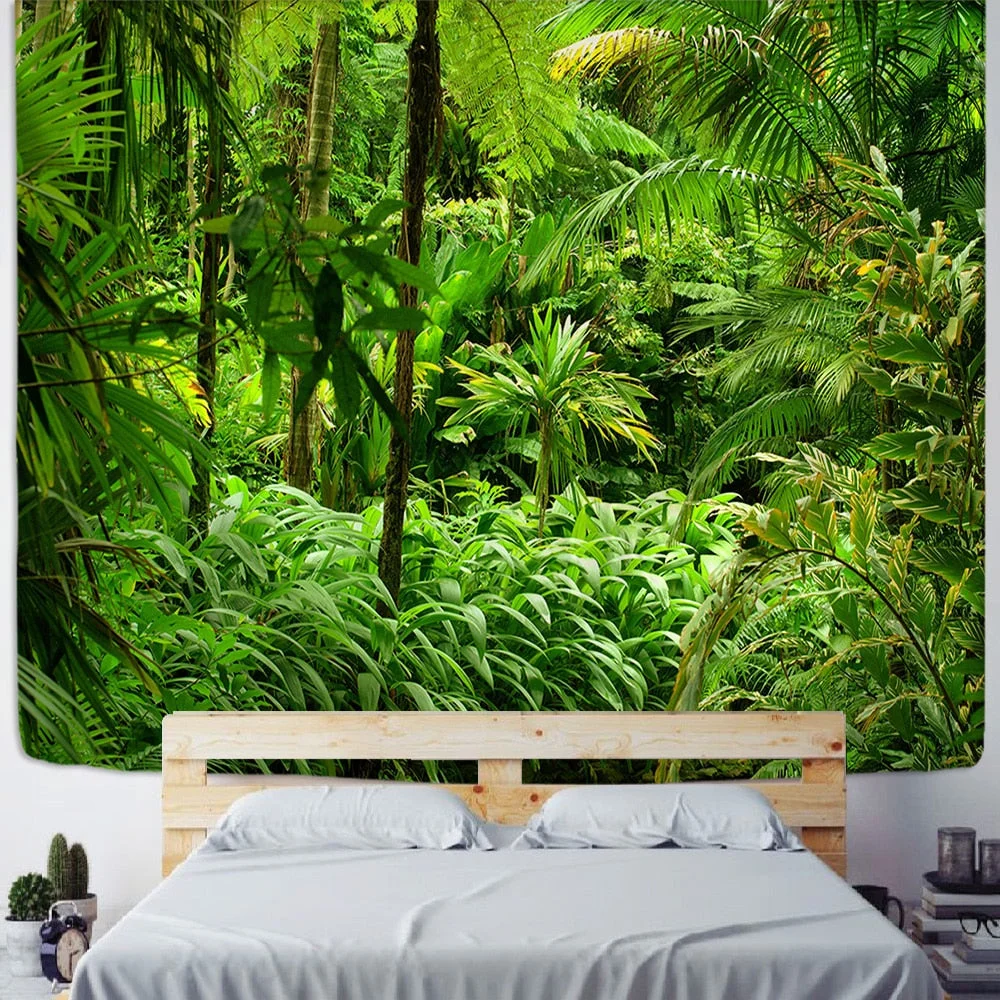 Green Bamboo Forest Nature Tapestry Design Wood Grain Tapestry Forest Wall Hanging  Living Room Decoration Home Decor Tree Wall