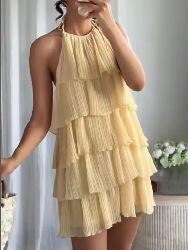 Elegant Halterneck Tiered Mini Dress