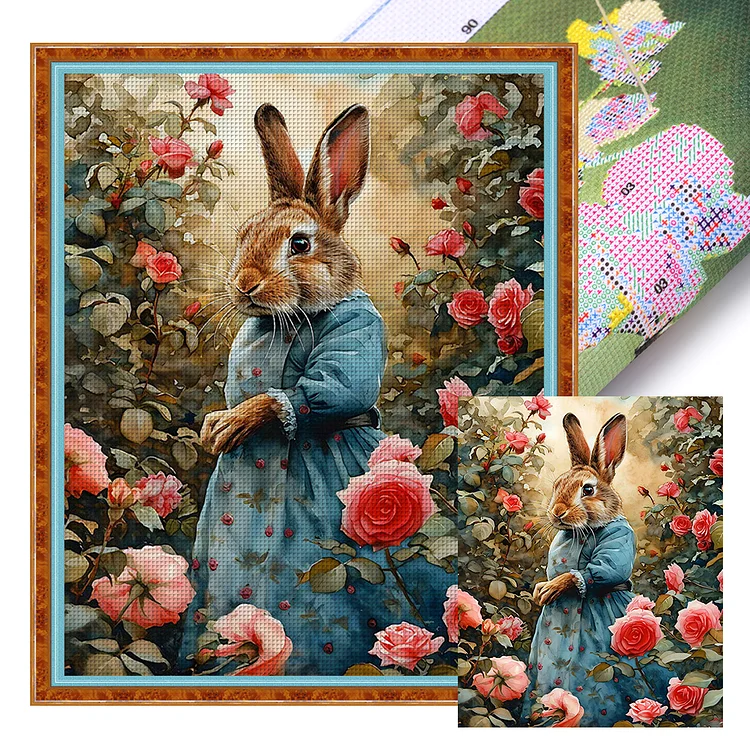 Rose Rabbit (40*50cm) 11CT Stamped Cross Stitch gbfke