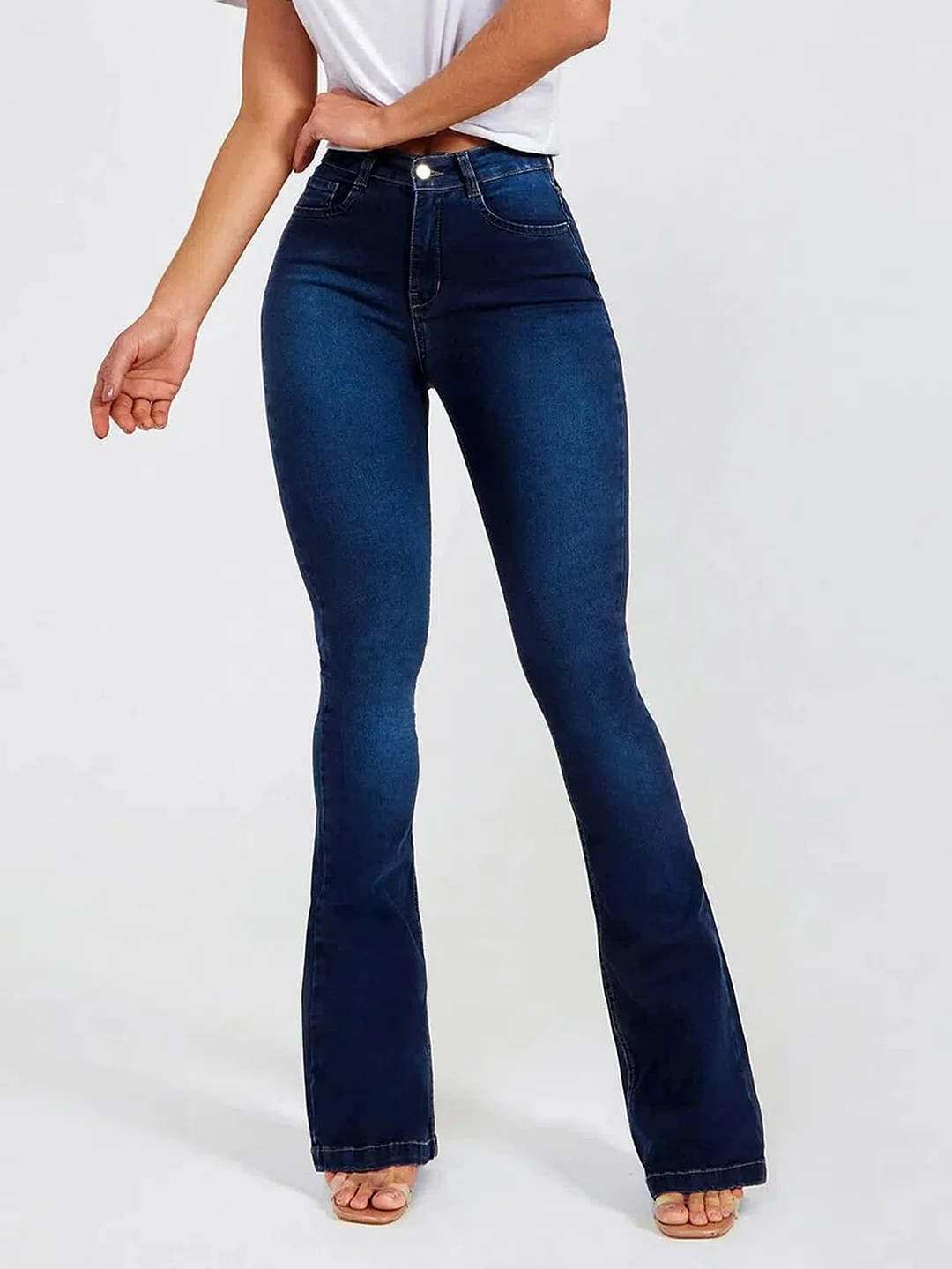 Women's High-waisted Slim-fitting Elastic Flared Jeans Pants