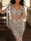Lace Split-Joint Tasseled White Maxi Dress