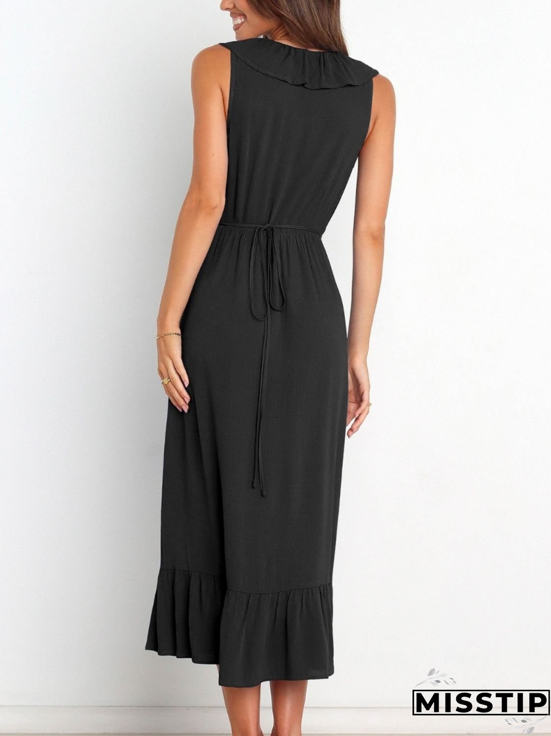 Ruffled Surplice Sleeveless Midi Dress