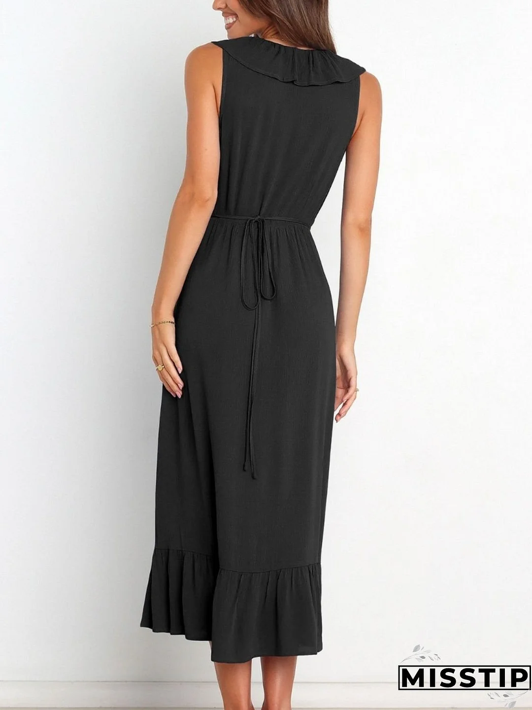 Ruffled Surplice Sleeveless Midi Dress