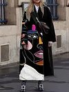 Casual Loose Long Sleeve Printing Lapel Collar Fashion Long Outerwear