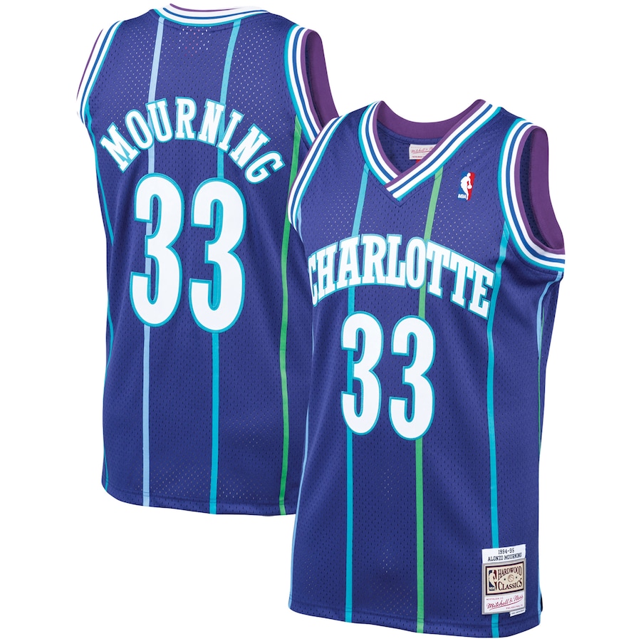 Men's Charlotte Hornets Alonzo Mourning Mitchell & Ness Purple 1994/95 Hardwood Classics Swingman Jersey mysite