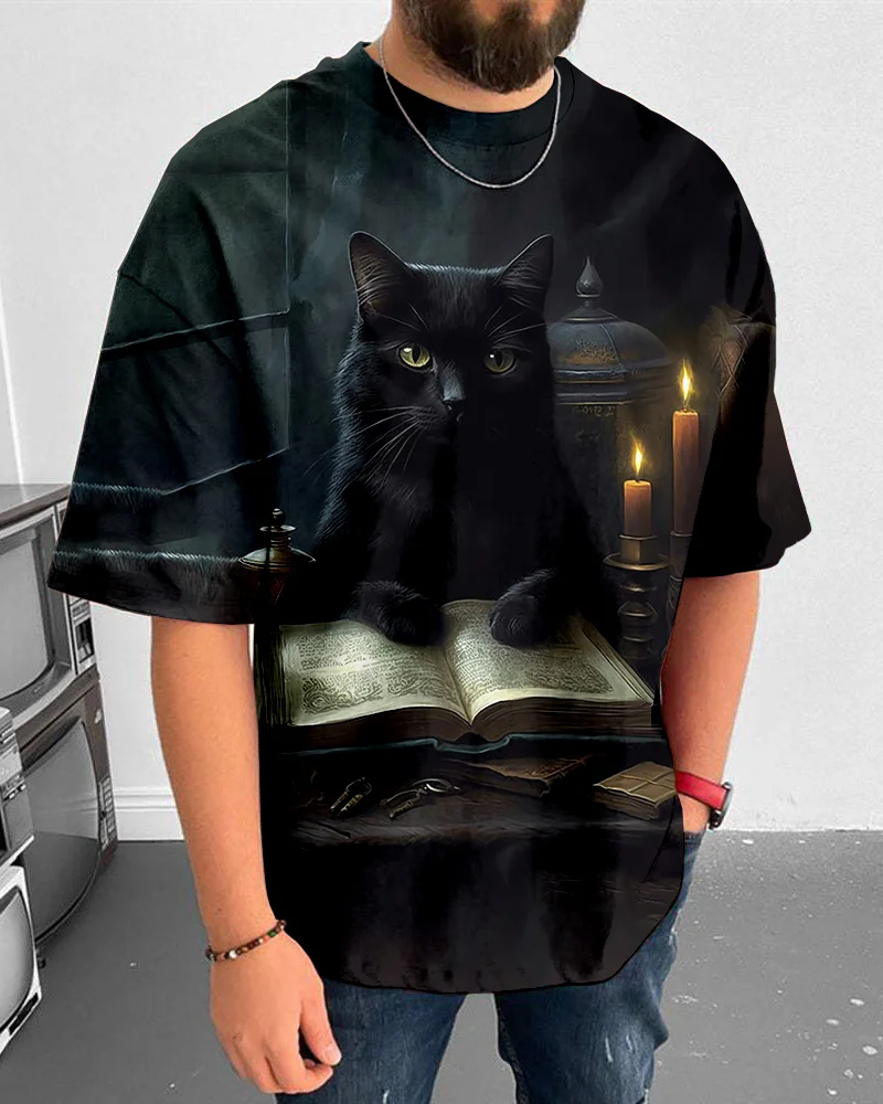 Suitmens Men's Halloween The Black Cat Short Sleeve T-Shirt 060