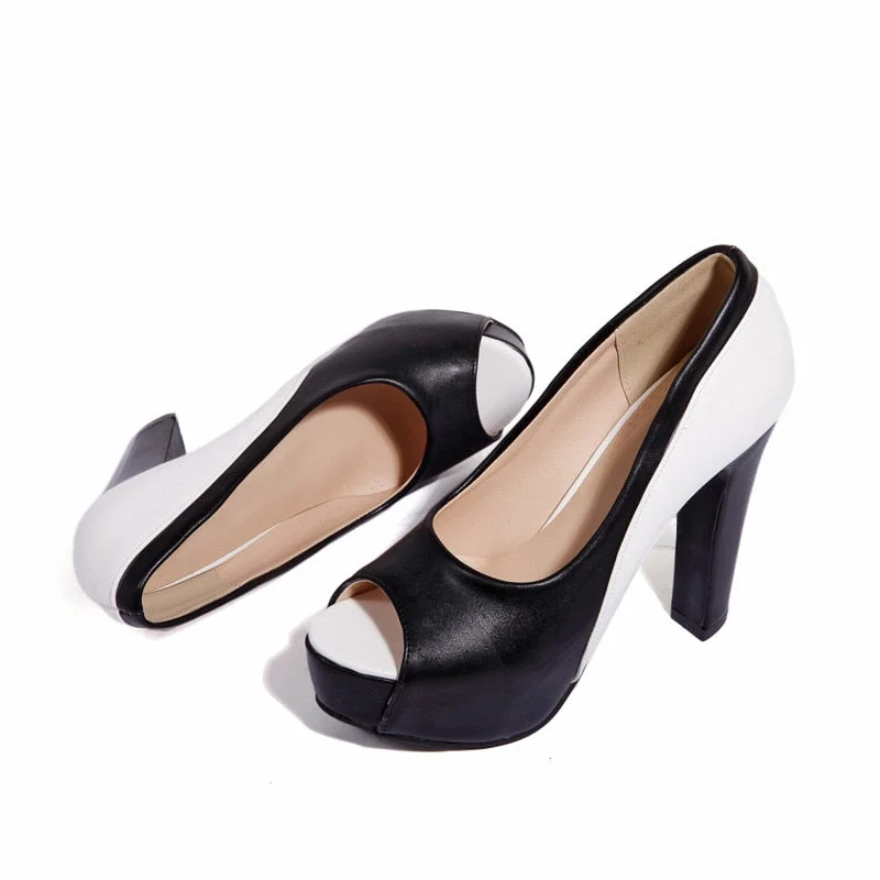 Meotina High Heels Shoes Women Platform Spike High Heel Office Lady Shoes Mixed Colors Peep Toe Pumps Spring Blue Big Size 33-45