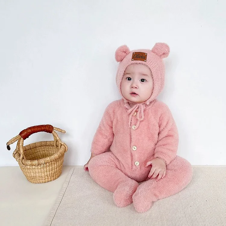 Personalized Baby Mink Cashmere Jumpsuit With Hat 