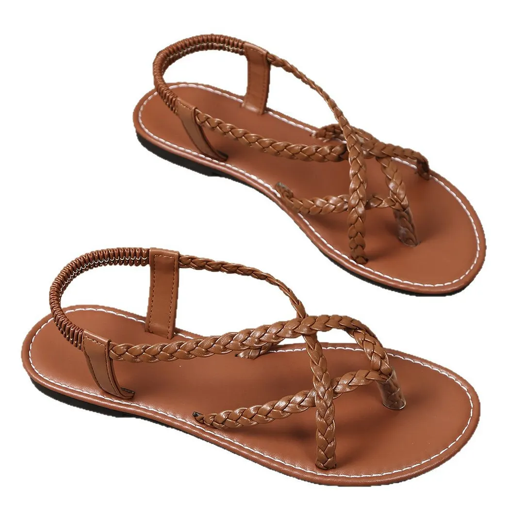 Breakj Breakj Summer New Women's Flat-Soled Sandals Large-Size Casual Toe Braided With Flat-Soled Sandals