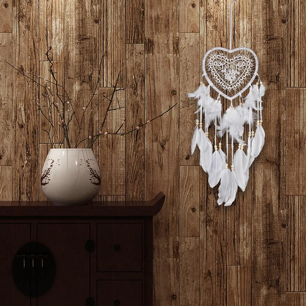 Heart Dream Catcher LED Light Feathers Wall Hanging Dreamcatcher (White)
