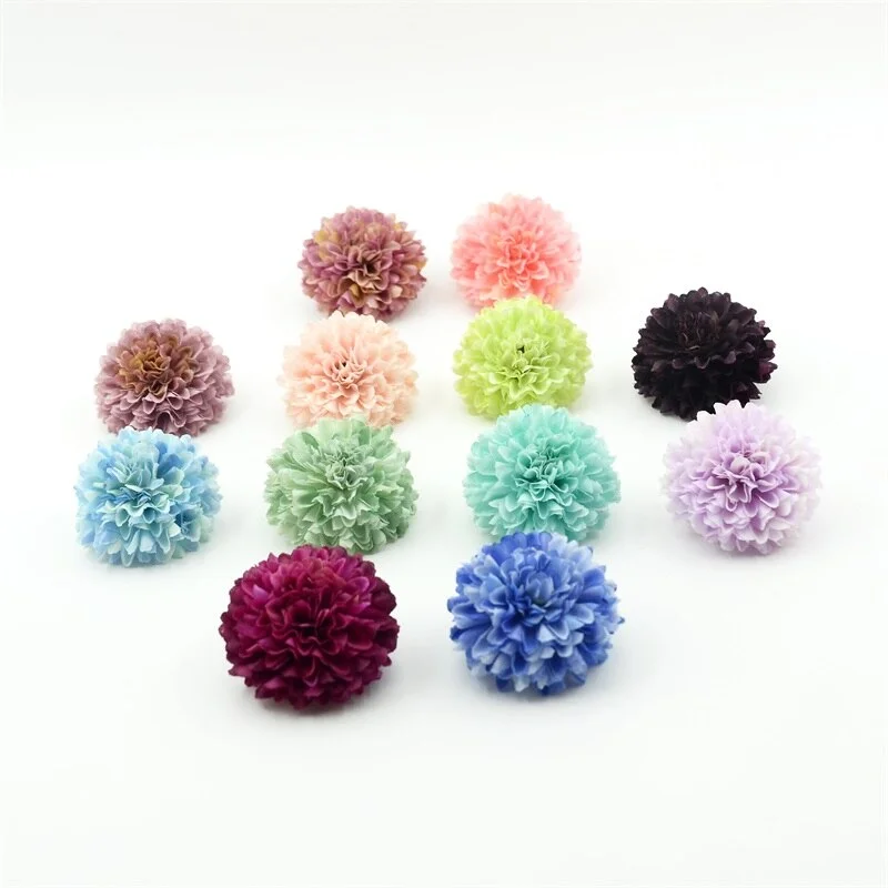 30pcs 5cm Silk Artificial Pompom Carnation Flower Head Hydrangea Wedding Home Decoration DIY Scrapbooking Craft Fake Flowers