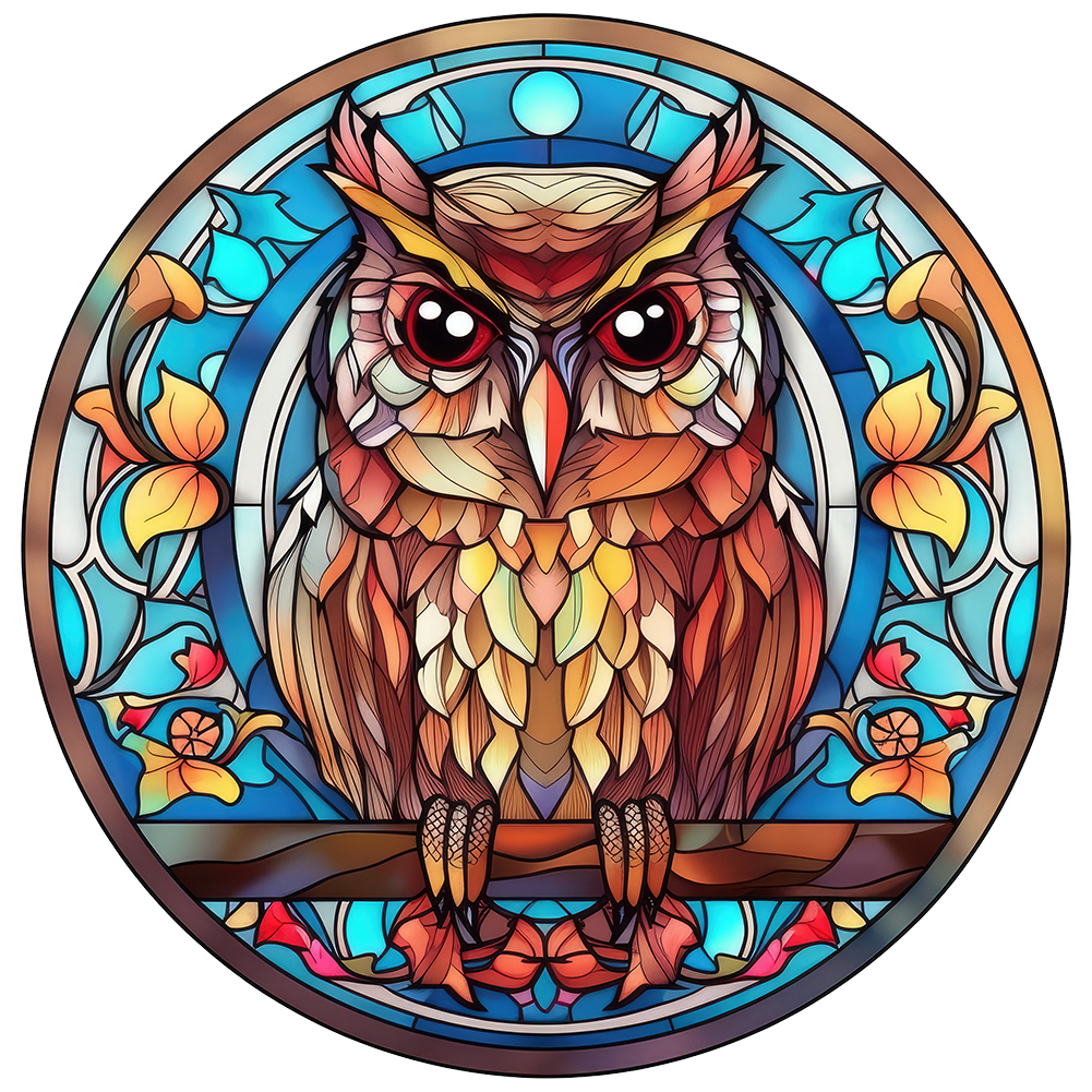 5D DIY Full Round Drill Diamond Painting Stained Glass Owl Kit