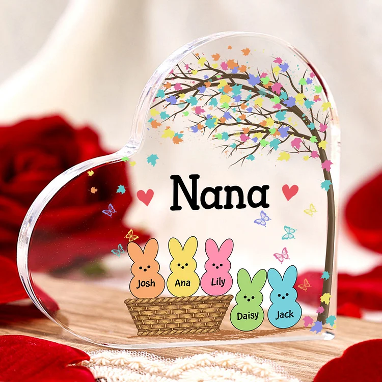 5 Names-Personalized Acrylic Heart Keepsake Custom Names Bunny Acrylic plaque  Ornaments Gifts for Mum/Nan/Nana