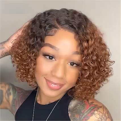 Trendy Mix Brown Curly Glueless Undetectable Invisible Lace Wig