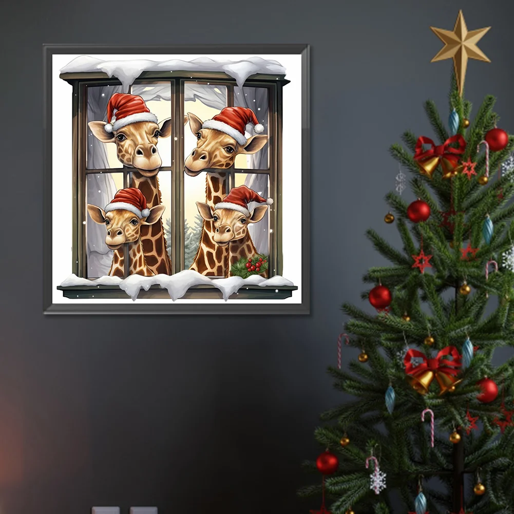 Diamond Painting - Full Round Drill - Window Xmas Giraffe(Canvas|30*30cm)