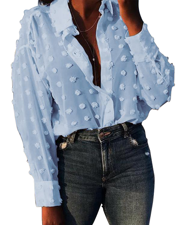 Solid Color Elegant Long Sleeve Polka Dot Loose Fashionable Casual Blouses