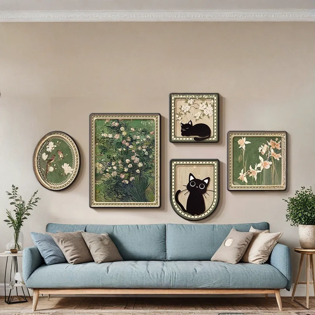 Elegant Abstract Art Combination Wall Art for Living Room, Sofa Background Wall, French Vintage Hanging Painting（TS03A）