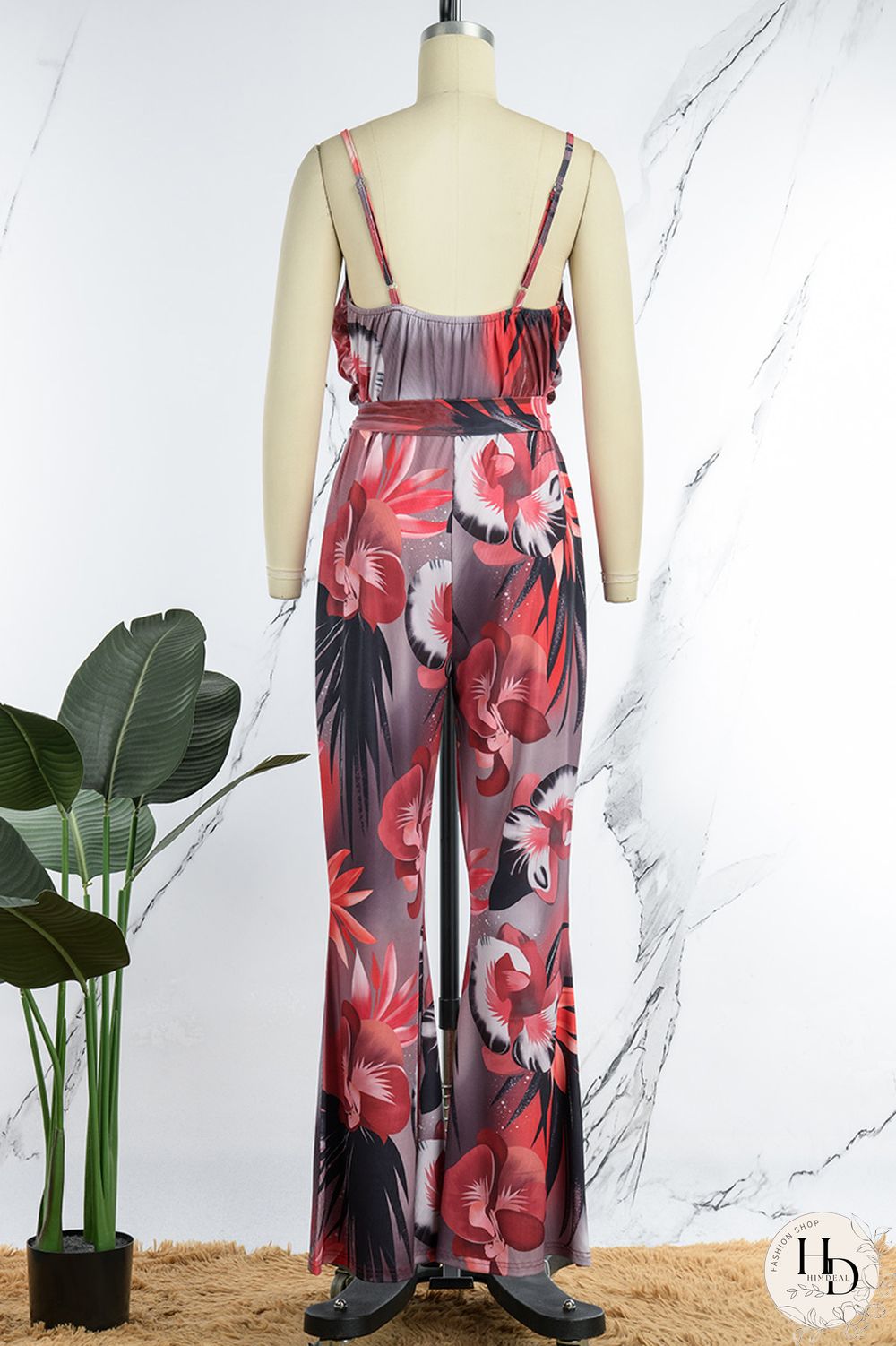 Blue Sexy Print Bandage Patchwork Spaghetti Strap Regular Jumpsuits