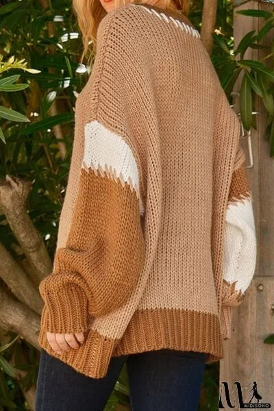MidiSono - Color Block Round Neck Dropped Shoulder Sweater