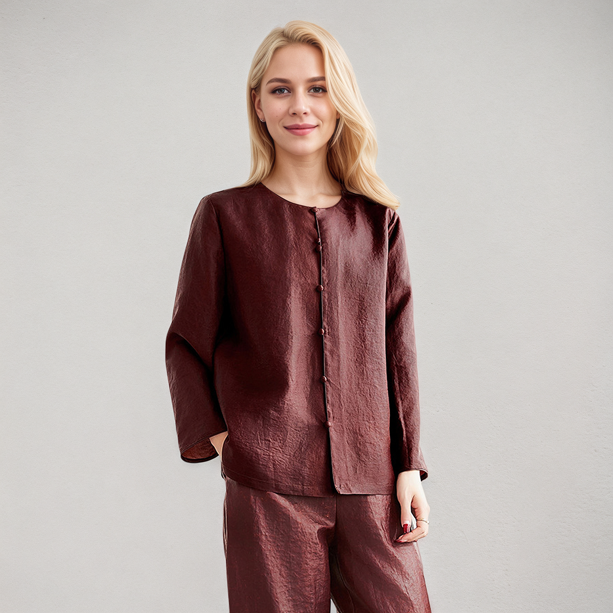 Women's Silk Blouse Red Silk Wide-Leg Pants  REAL SILK LIFE