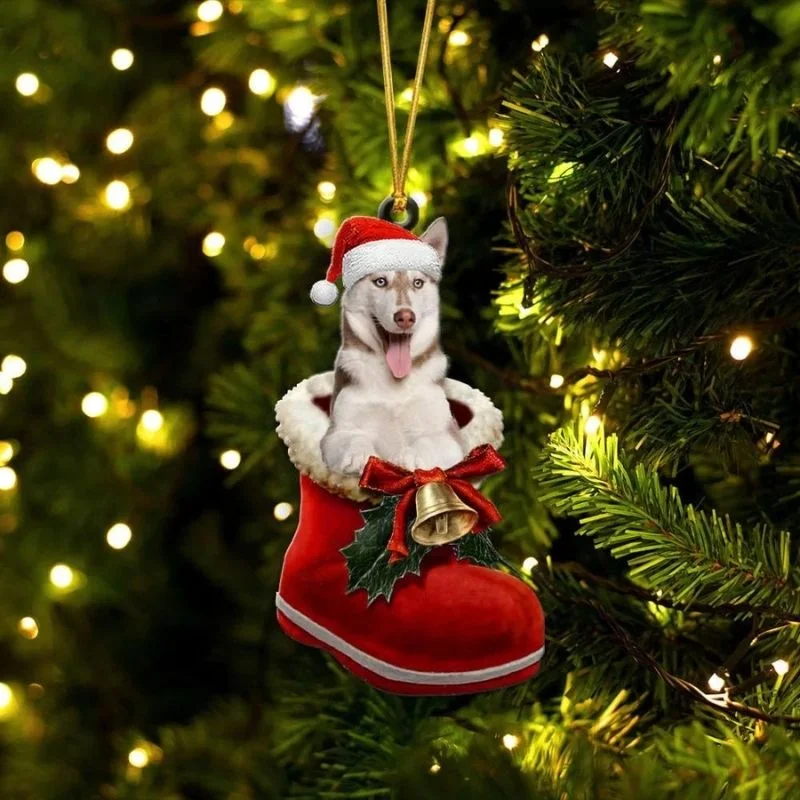 VigorDaily Siberian Husky Red In Santa Boot Christmas Hanging Ornament SB065