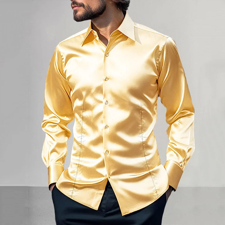 Men's Casual Solid Turndown Collar Single Breasted Long Sleeve Shirt