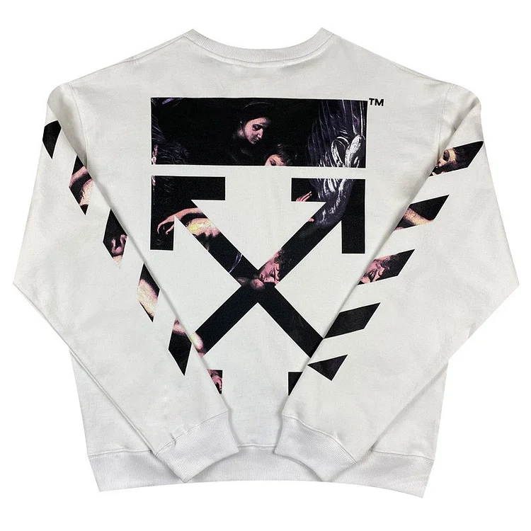 Off White Sweatshirts Long Sleeve round Neck Neck Neck Sweater for Men and Women