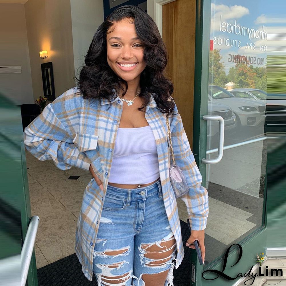 Women's Fall/Winter Turndown Collar Button Pocket Long Sleeve Plus Size Shirt Jacket