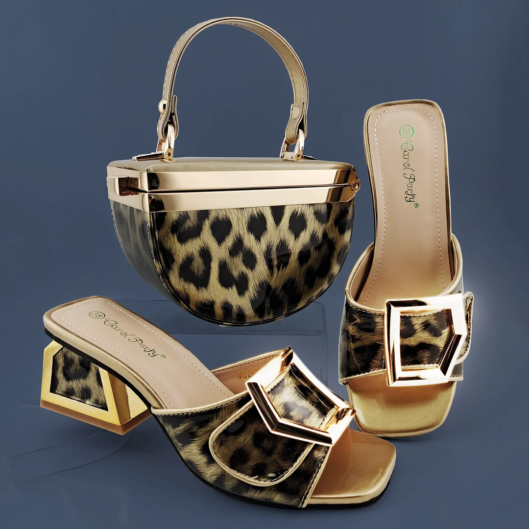 QSGFC Italian Design Leopard Spots Pattern Shoes Women and Bag Matching Set Patent Leather For Party Fashion Comfortable Middle