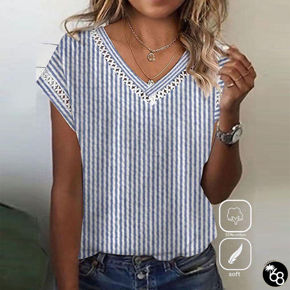 Chic Striped Short Sleeve Top | 168DEAL